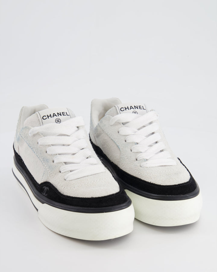 Top Quality Chanel Coco 23B White and Black Suede Trainers with CC Logo Size EU 37.5