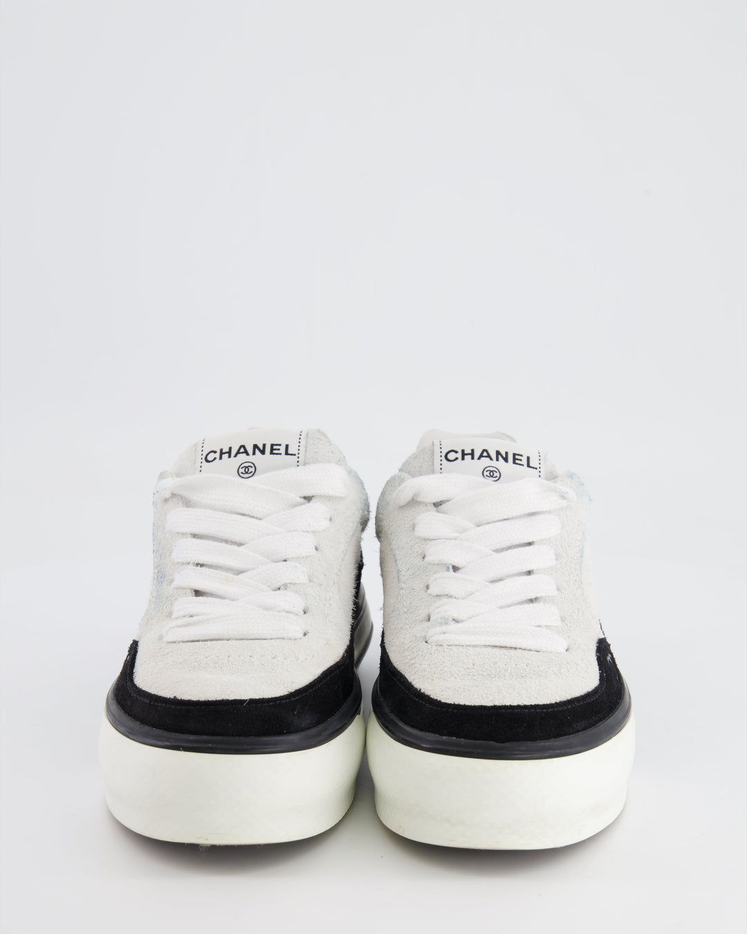 Top Quality Chanel Coco 23B White and Black Suede Trainers with CC Logo Size EU 37.5