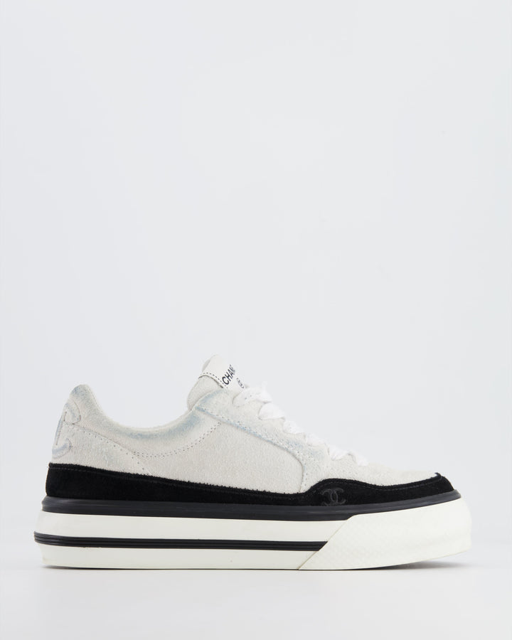 Top Quality Chanel Coco 23B White and Black Suede Trainers with CC Logo Size EU 37.5