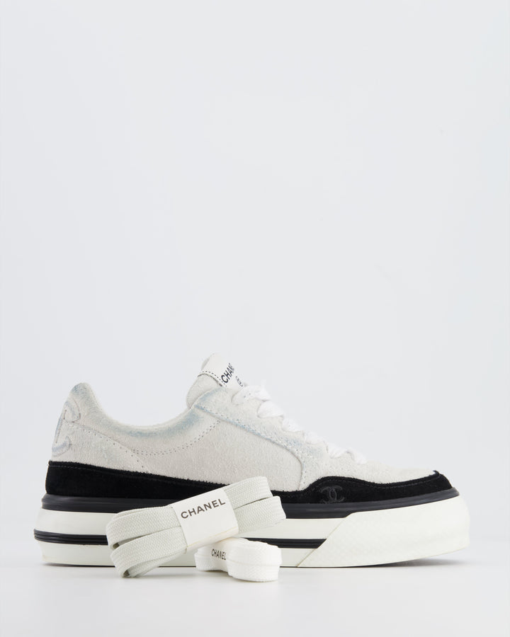 Top Quality Chanel Coco 23B White and Black Suede Trainers with CC Logo Size EU 37.5