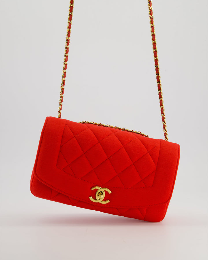 *RARE* Top Quality Chanel Red Jersey Small Diana Flap Bag in with Gold Hardware