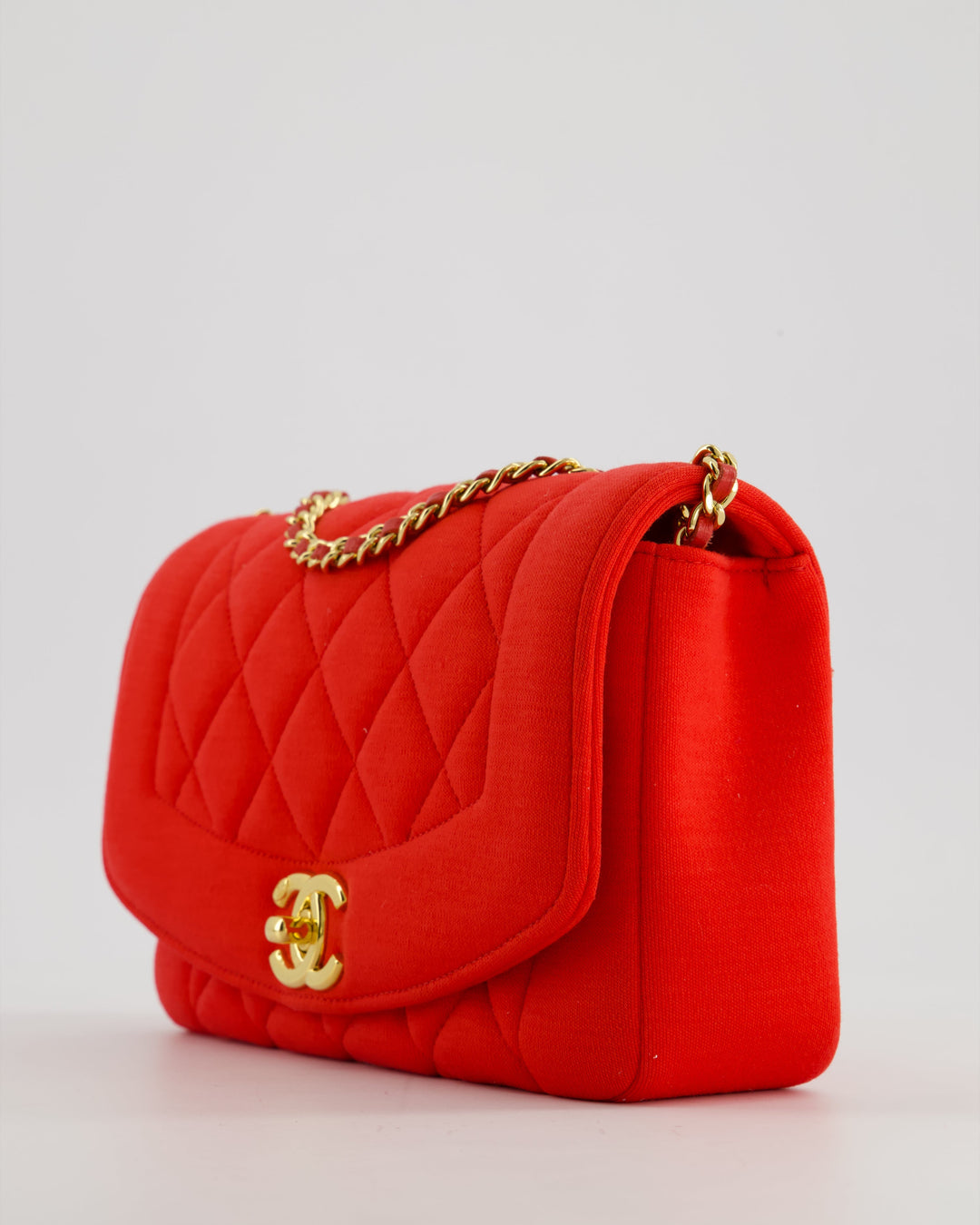 *RARE* Top Quality Chanel Red Jersey Small Diana Flap Bag in with Gold Hardware