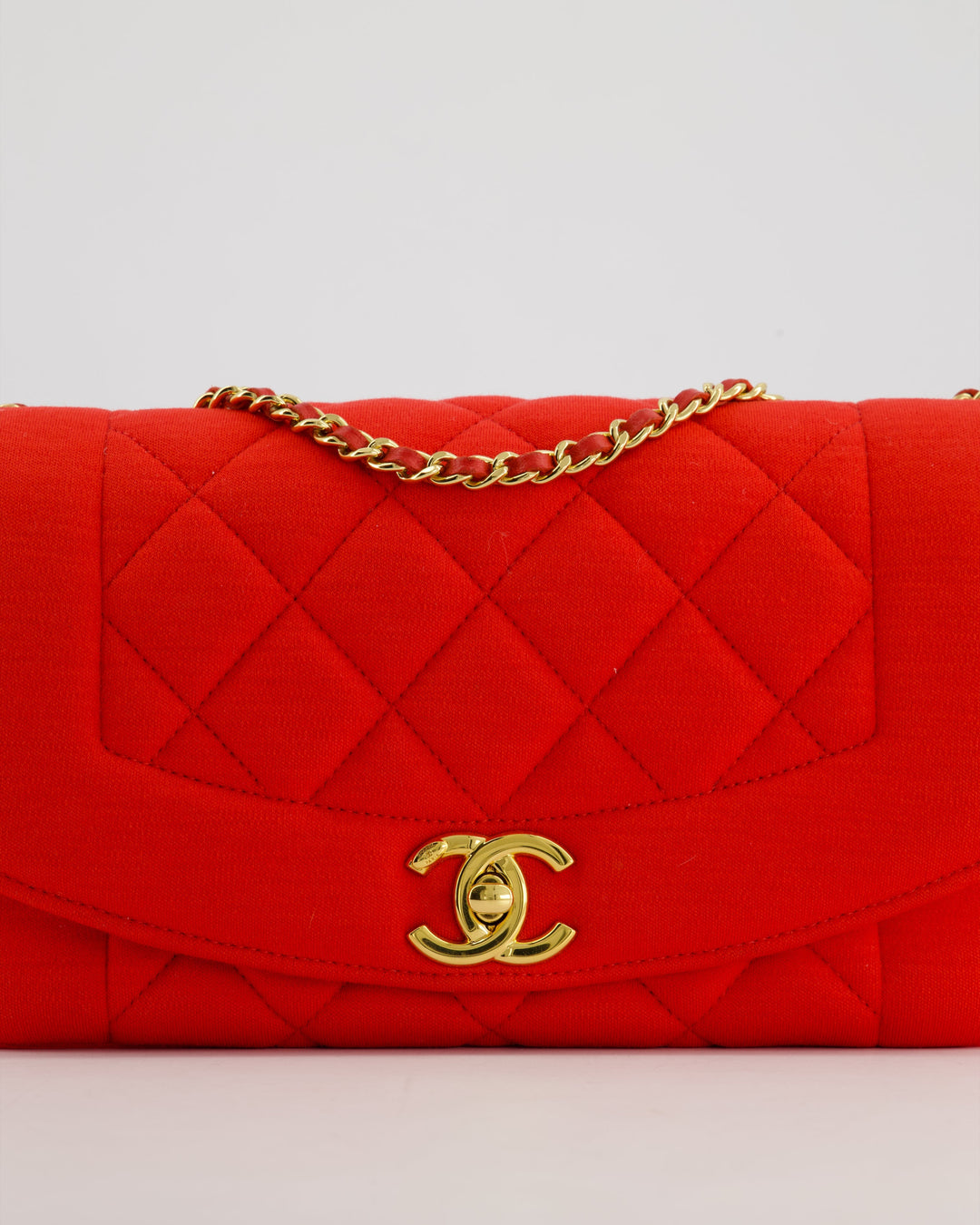 *RARE* Top Quality Chanel Red Jersey Small Diana Flap Bag in with Gold Hardware