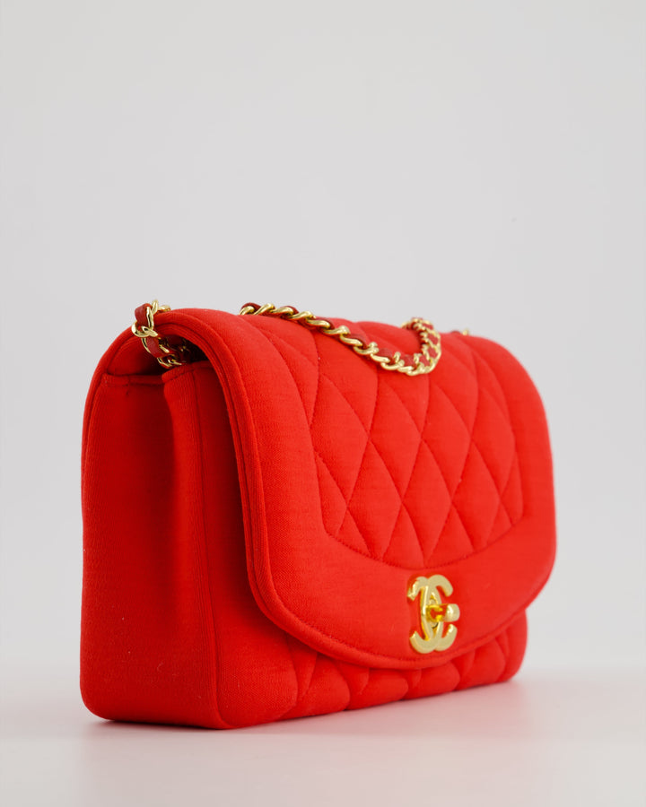 *RARE* Top Quality Chanel Red Jersey Small Diana Flap Bag in with Gold Hardware
