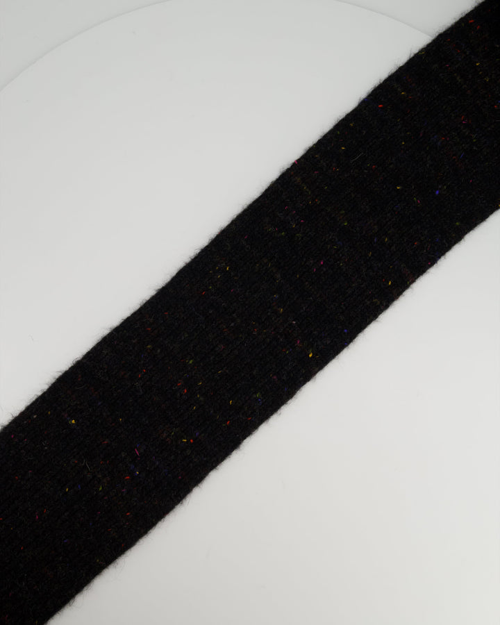 Top Quality Chanel Charcoal Alpaca Wool Scarf With Multi Colour Sequin Details and Gold Embroidery
