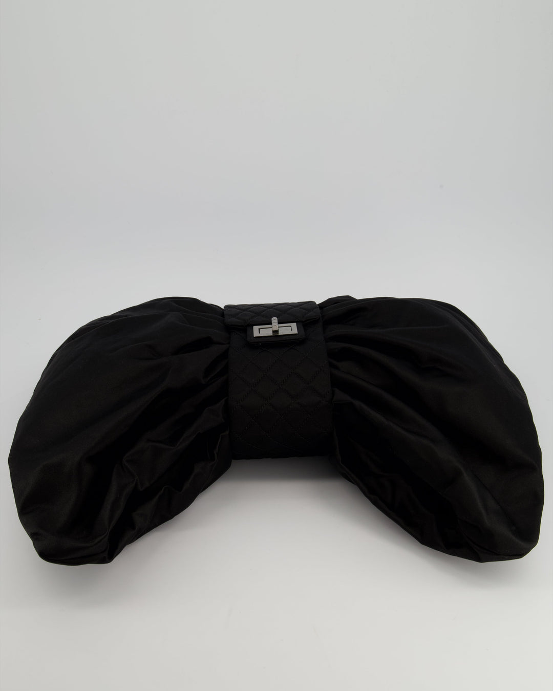 Top Quality Chanel Black Large Satin Bow Reissue Shoulder Bag with Quilted Flap Detail and Silver Hardware