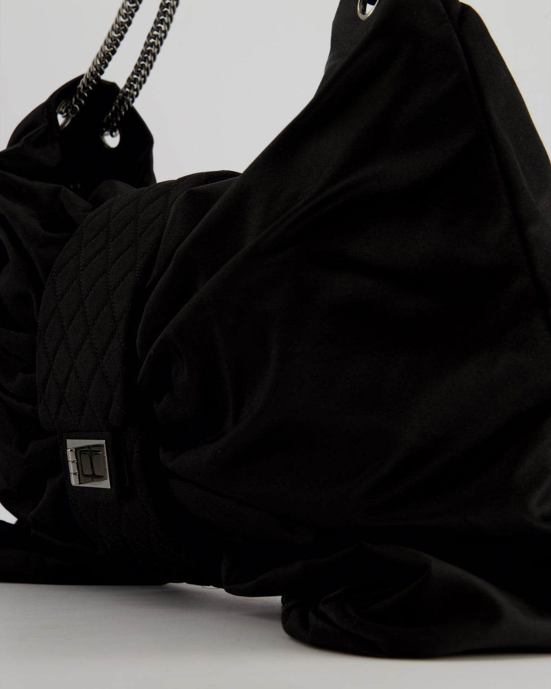 Top Quality Chanel Black Large Satin Bow Reissue Shoulder Bag with Quilted Flap Detail and Silver Hardware