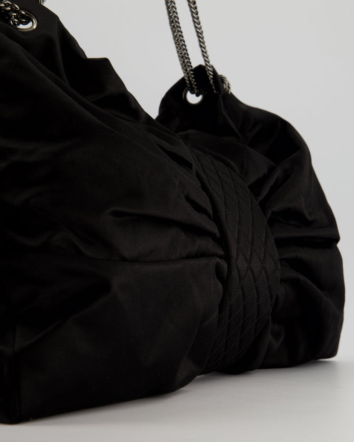 Top Quality Chanel Black Large Satin Bow Reissue Shoulder Bag with Quilted Flap Detail and Silver Hardware