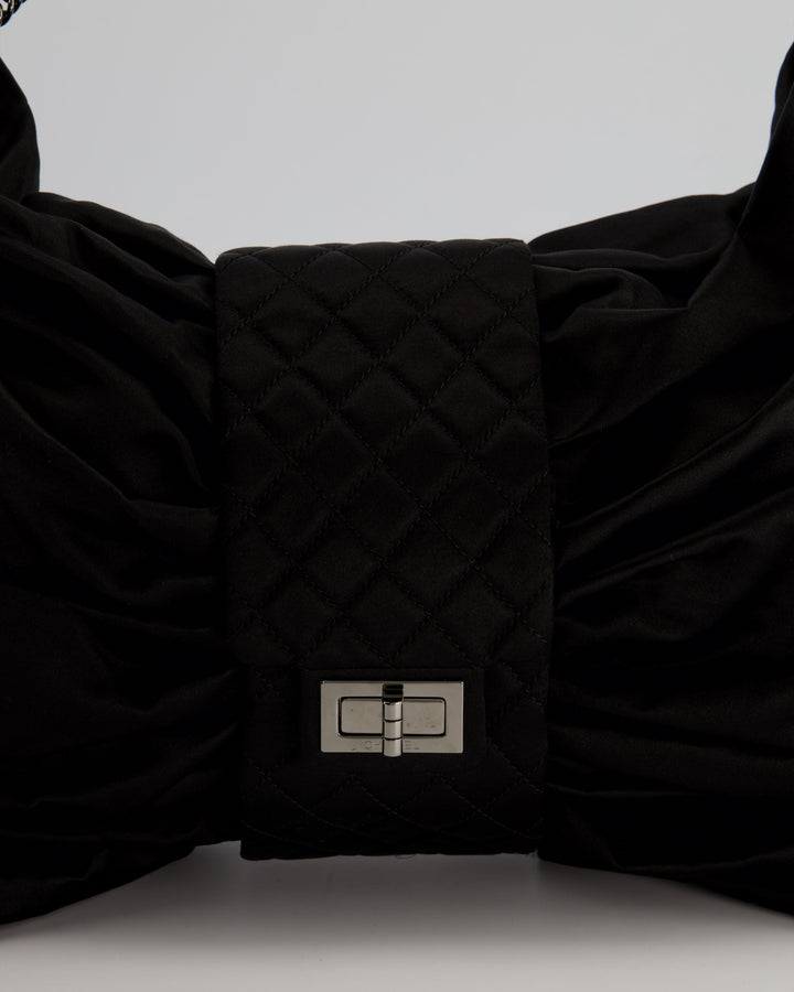 Top Quality Chanel Black Large Satin Bow Reissue Shoulder Bag with Quilted Flap Detail and Silver Hardware