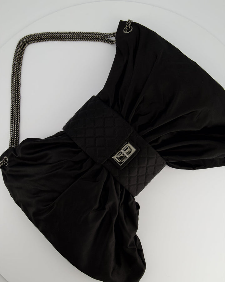 Top Quality Chanel Black Large Satin Bow Reissue Shoulder Bag with Quilted Flap Detail and Silver Hardware