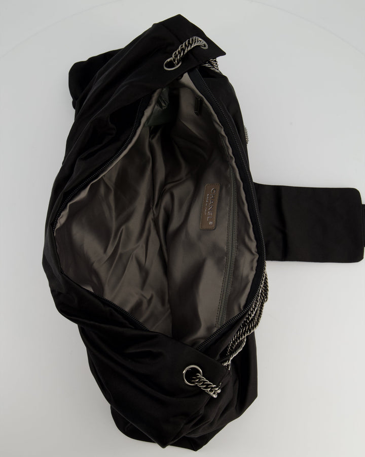 Top Quality Chanel Black Large Satin Bow Reissue Shoulder Bag with Quilted Flap Detail and Silver Hardware