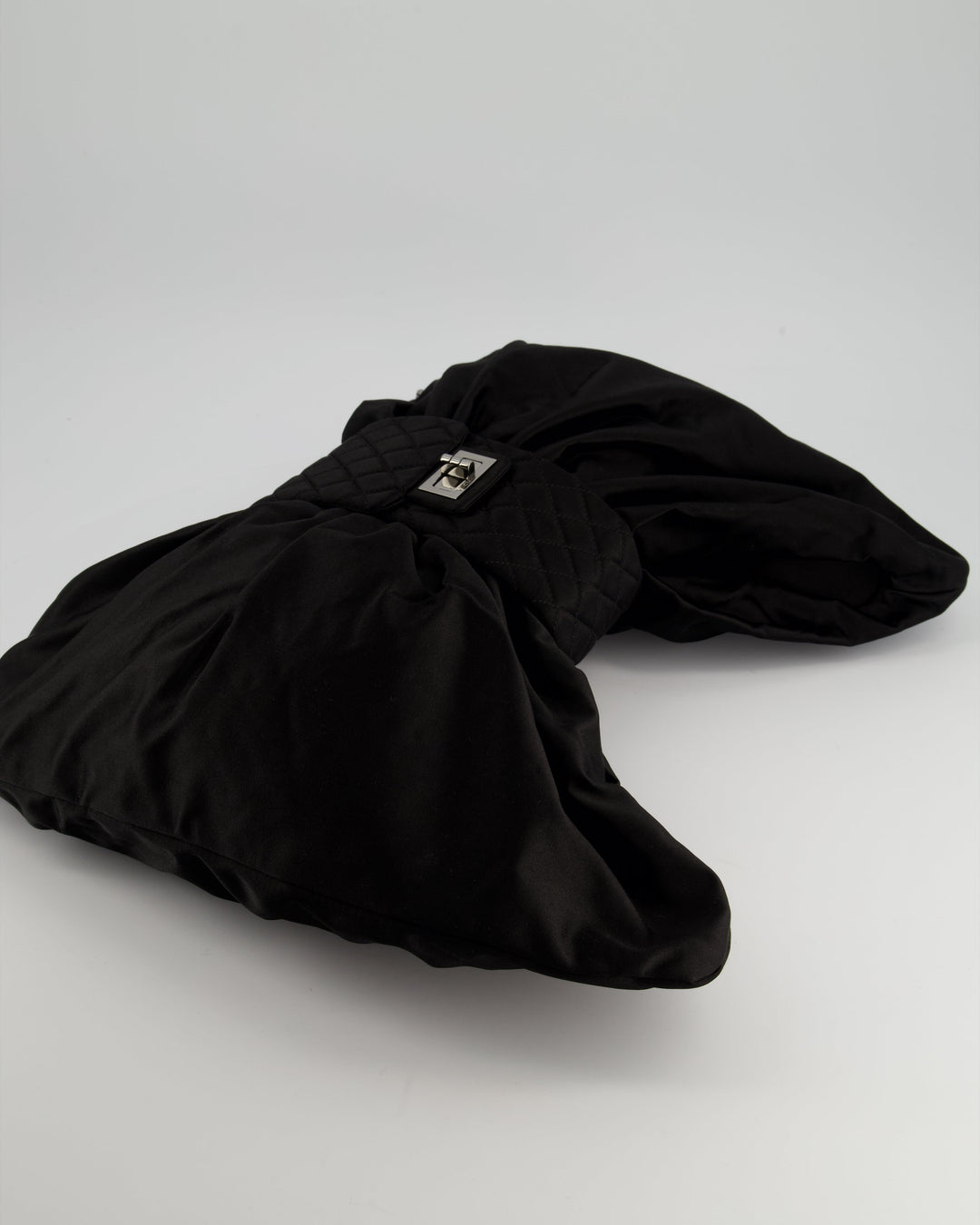 Top Quality Chanel Black Large Satin Bow Reissue Shoulder Bag with Quilted Flap Detail and Silver Hardware