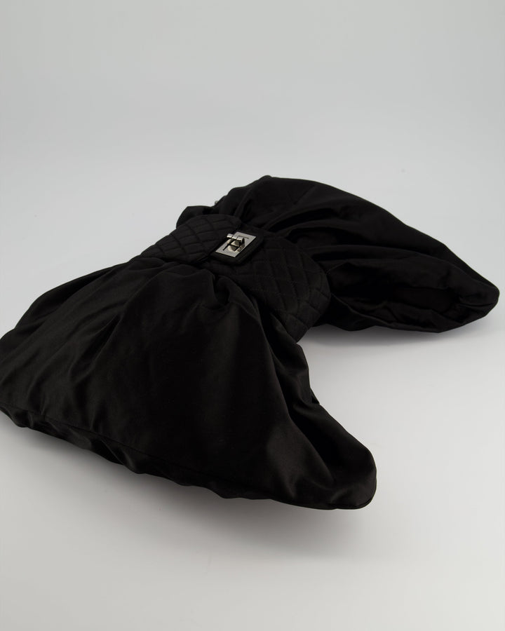 Top Quality Chanel Black Large Satin Bow Reissue Shoulder Bag with Quilted Flap Detail and Silver Hardware