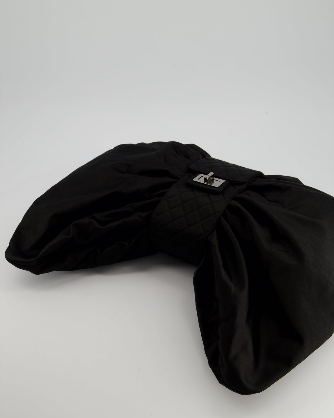 Top Quality Chanel Black Large Satin Bow Reissue Shoulder Bag with Quilted Flap Detail and Silver Hardware