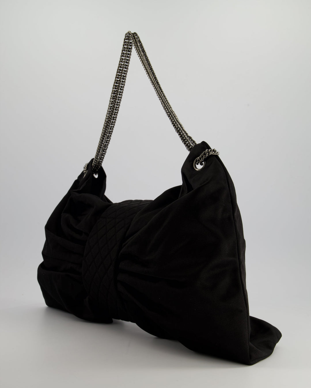 Top Quality Chanel Black Large Satin Bow Reissue Shoulder Bag with Quilted Flap Detail and Silver Hardware
