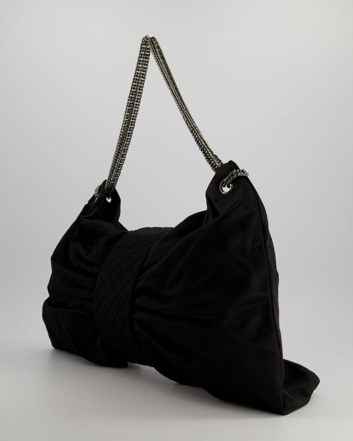 Top Quality Chanel Black Large Satin Bow Reissue Shoulder Bag with Quilted Flap Detail and Silver Hardware