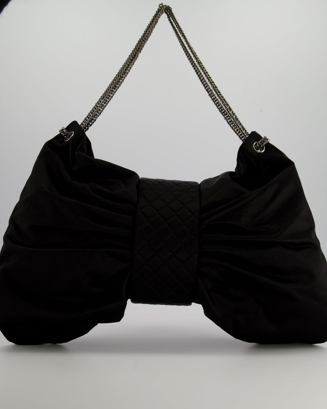 Top Quality Chanel Black Large Satin Bow Reissue Shoulder Bag with Quilted Flap Detail and Silver Hardware