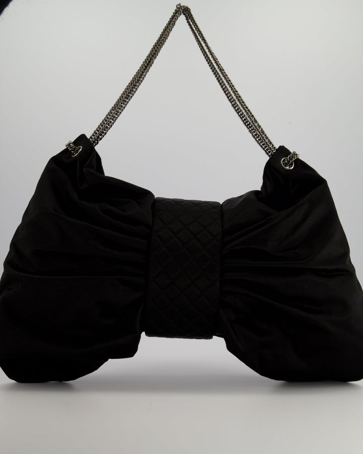 Top Quality Chanel Black Large Satin Bow Reissue Shoulder Bag with Quilted Flap Detail and Silver Hardware