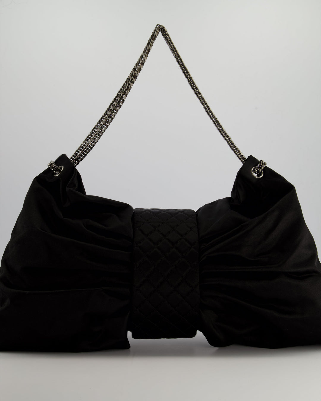 Top Quality Chanel Black Large Satin Bow Reissue Shoulder Bag with Quilted Flap Detail and Silver Hardware