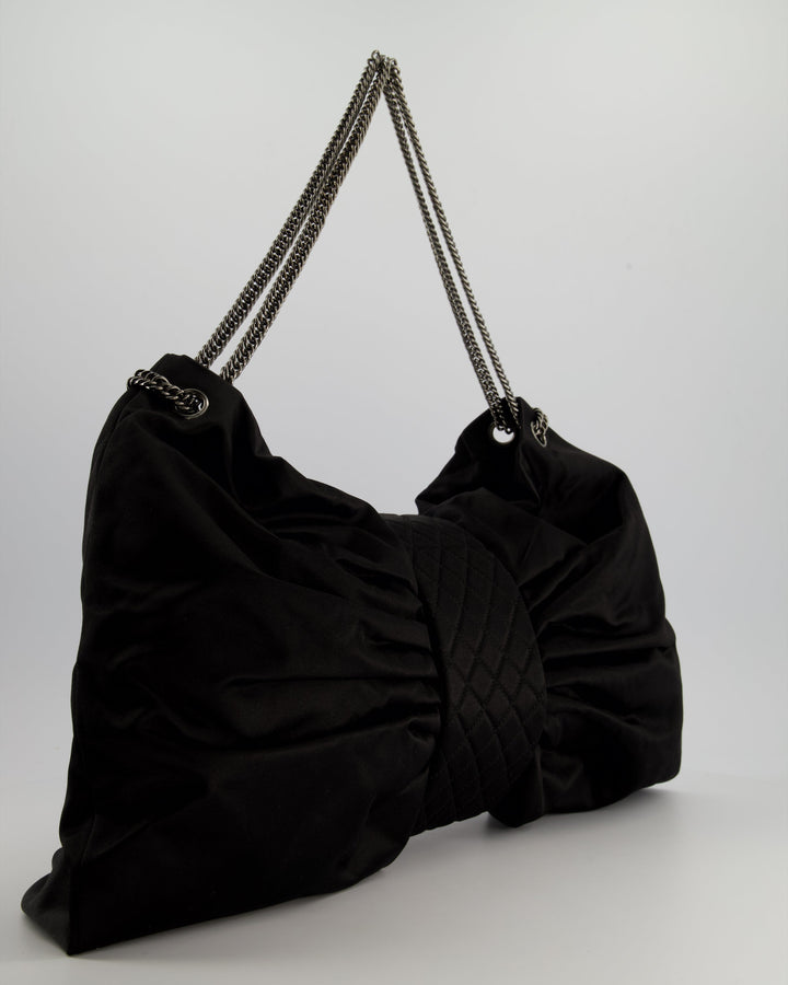Top Quality Chanel Black Large Satin Bow Reissue Shoulder Bag with Quilted Flap Detail and Silver Hardware