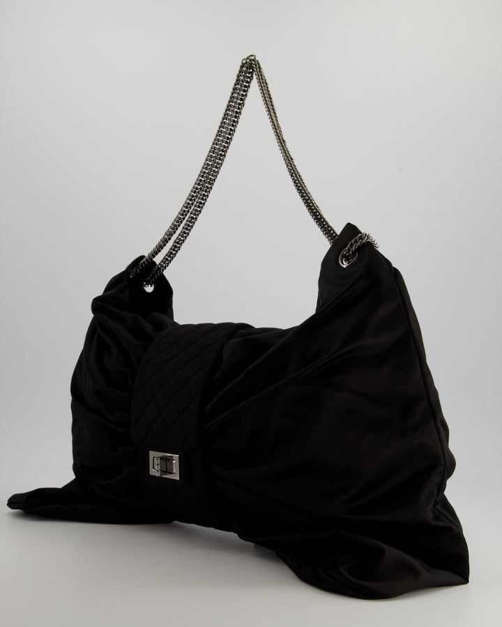 Top Quality Chanel Black Large Satin Bow Reissue Shoulder Bag with Quilted Flap Detail and Silver Hardware