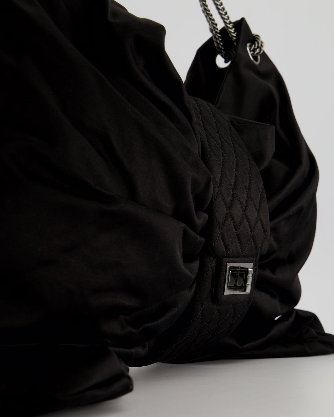 Top Quality Chanel Black Large Satin Bow Reissue Shoulder Bag with Quilted Flap Detail and Silver Hardware