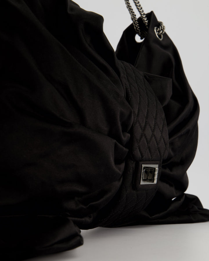 Top Quality Chanel Black Large Satin Bow Reissue Shoulder Bag with Quilted Flap Detail and Silver Hardware