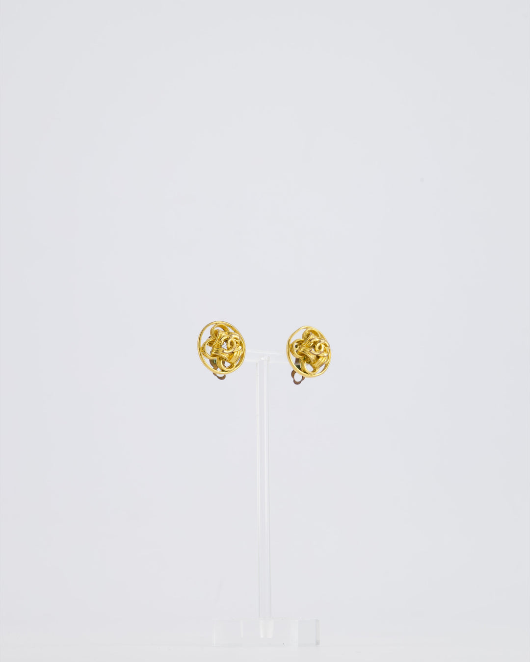 *HOT* Top Quality Chanel Gold Round Knotted CC Logo Earrings