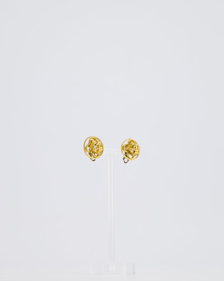 *HOT* Top Quality Chanel Gold Round Knotted CC Logo Earrings