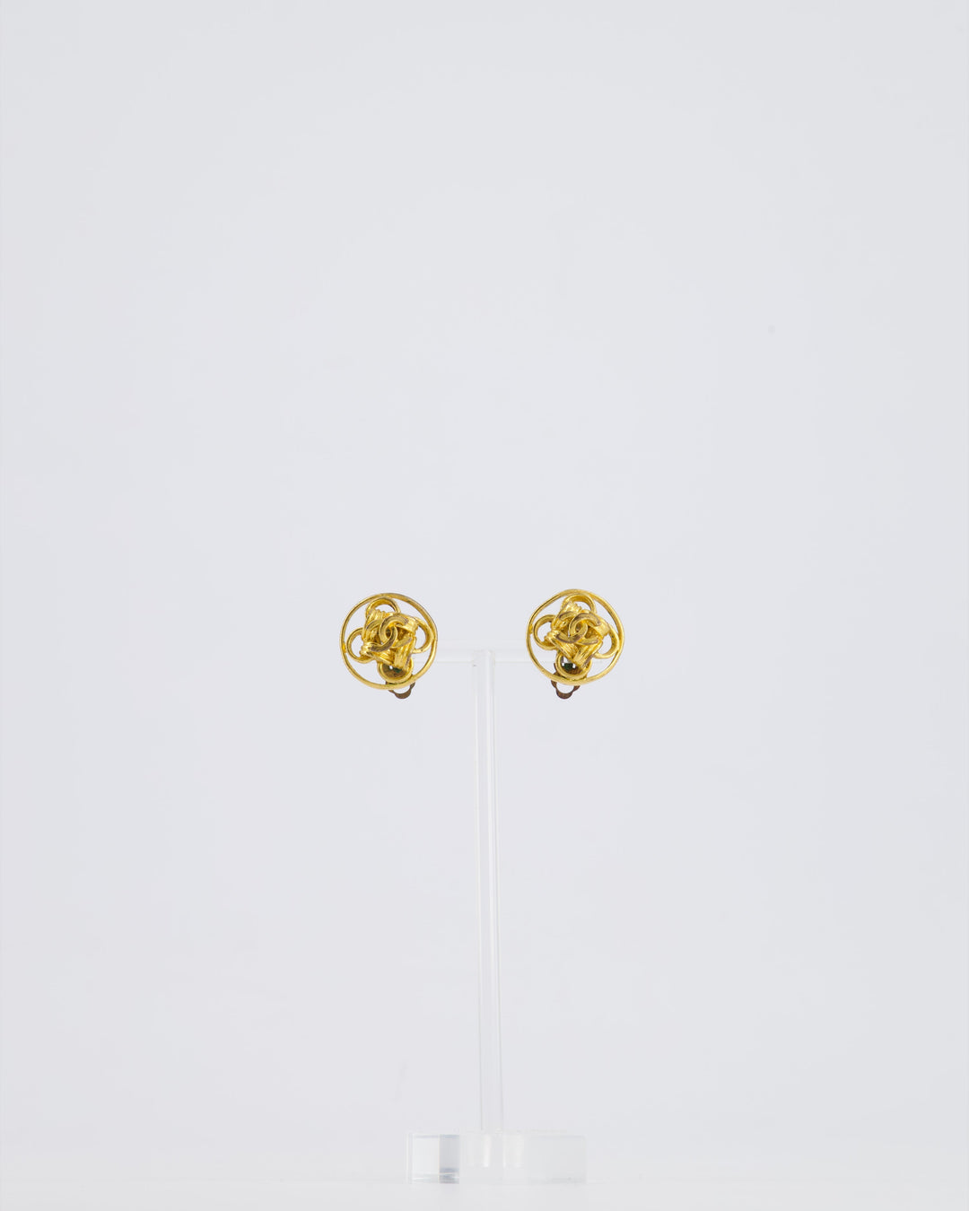 *HOT* Top Quality Chanel Gold Round Knotted CC Logo Earrings