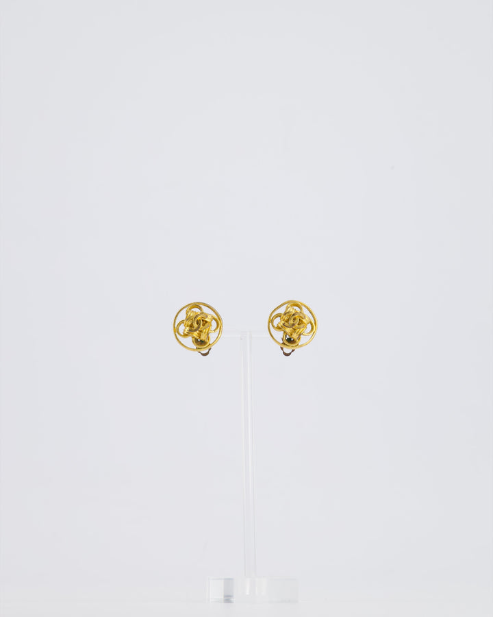 *HOT* Top Quality Chanel Gold Round Knotted CC Logo Earrings