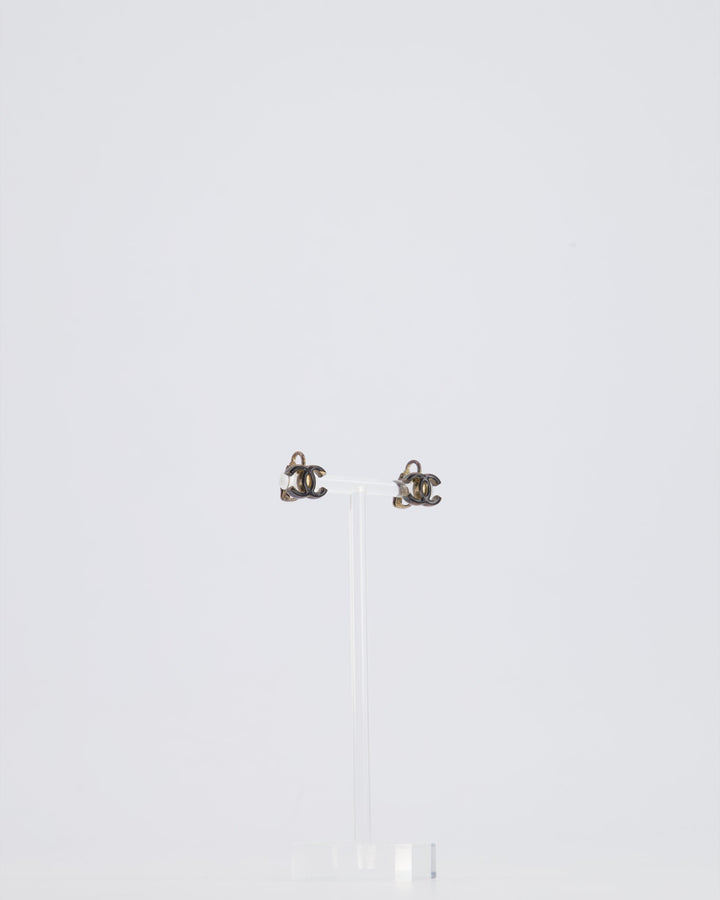 *HOT* Top Quality Chanel Ruthenium and Black Enamel CC Logo Earrings