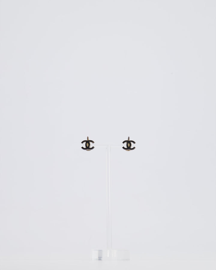 *HOT* Top Quality Chanel Ruthenium and Black Enamel CC Logo Earrings