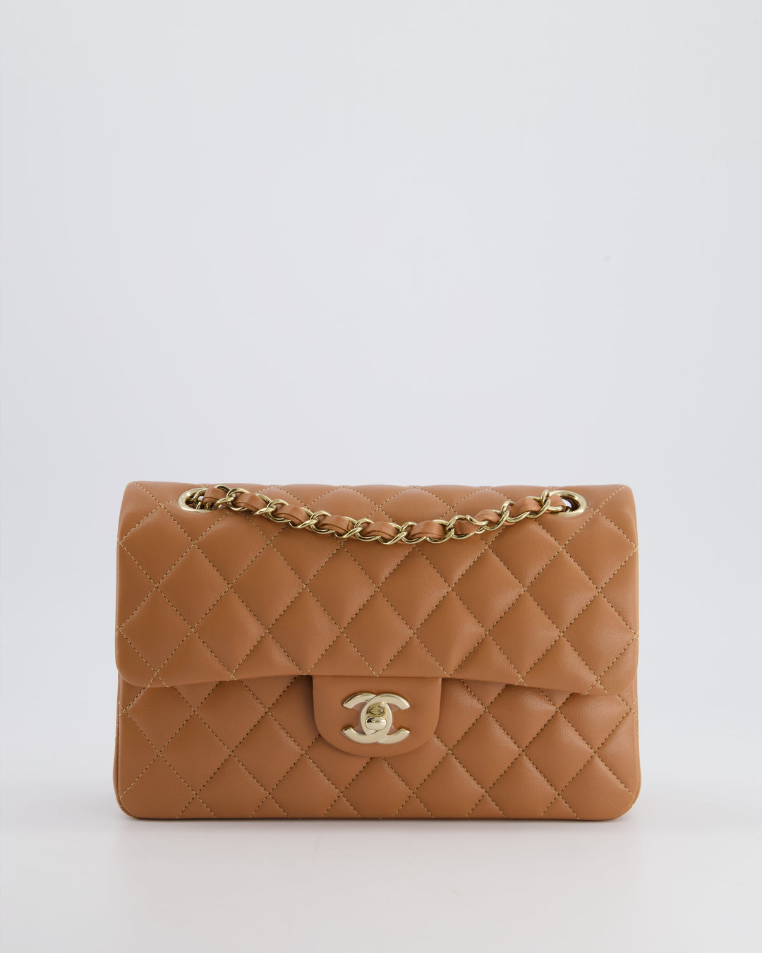 *SUPER RARE* Top Quality Chanel 22S Caramel Brown Small Double Flap Bag in Lambskin Leather with Champagne Gold Hardware