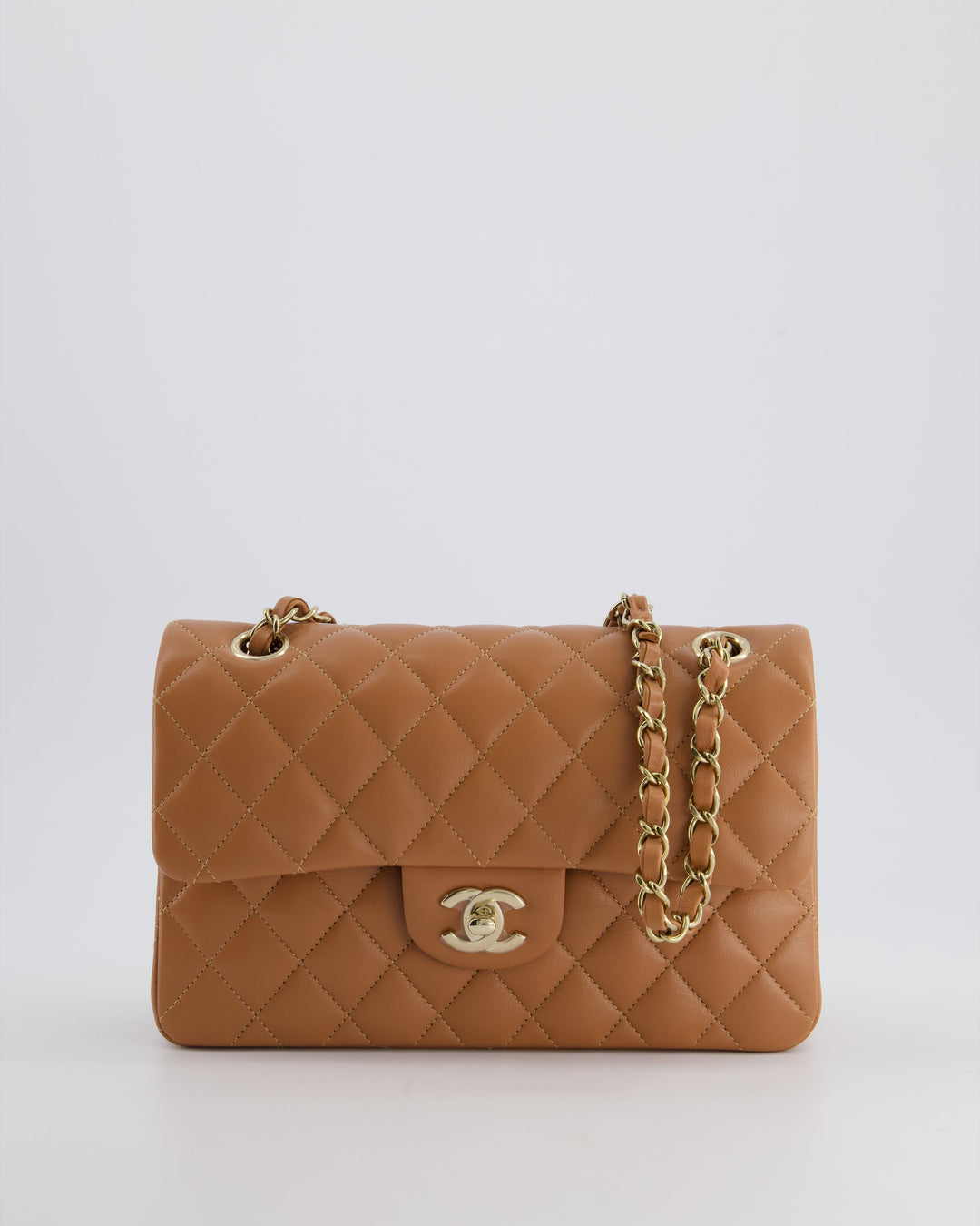 *SUPER RARE* Top Quality Chanel 22S Caramel Brown Small Double Flap Bag in Lambskin Leather with Champagne Gold Hardware