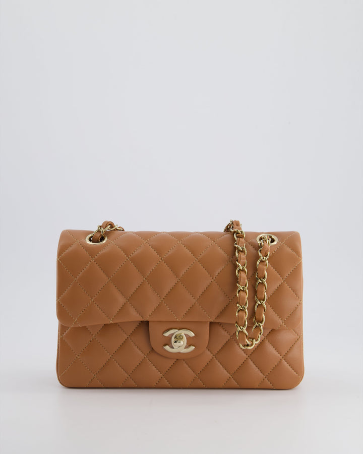 *SUPER RARE* Top Quality Chanel 22S Caramel Brown Small Double Flap Bag in Lambskin Leather with Champagne Gold Hardware