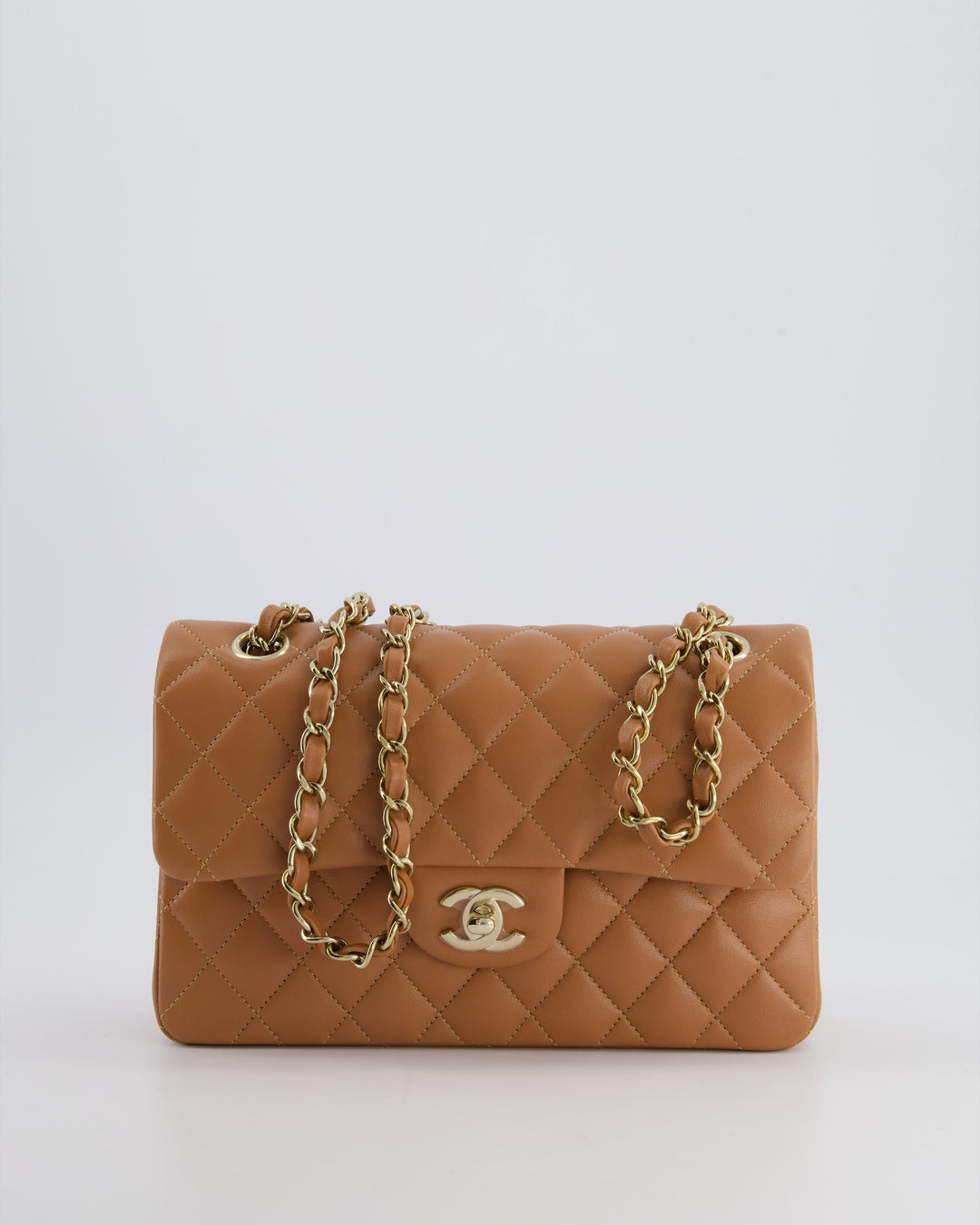 *SUPER RARE* Top Quality Chanel 22S Caramel Brown Small Double Flap Bag in Lambskin Leather with Champagne Gold Hardware