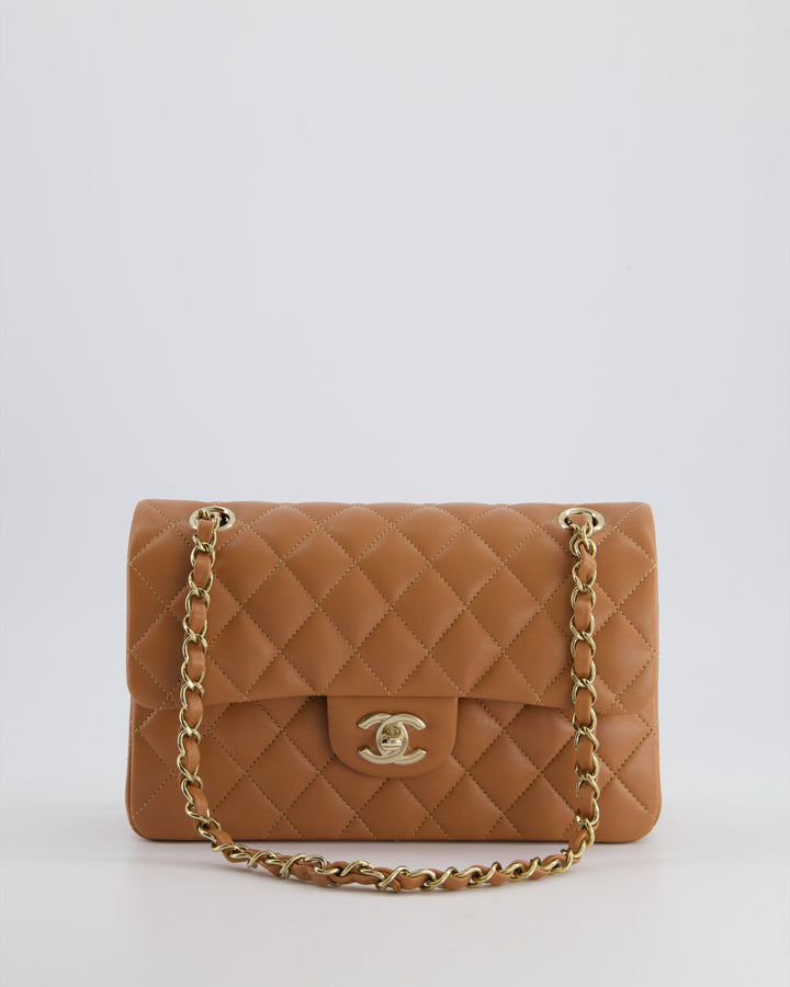 *SUPER RARE* Top Quality Chanel 22S Caramel Brown Small Double Flap Bag in Lambskin Leather with Champagne Gold Hardware