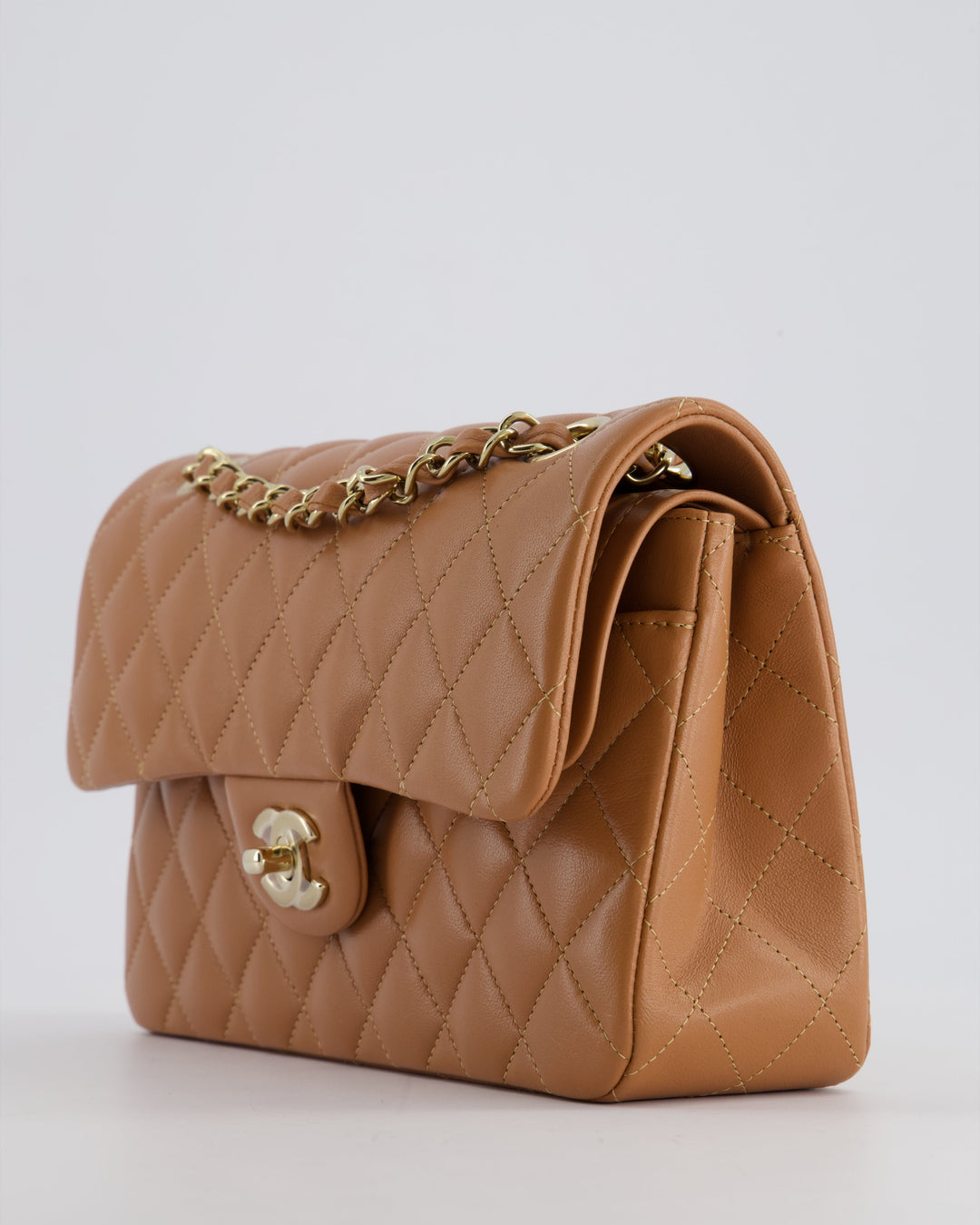 *SUPER RARE* Top Quality Chanel 22S Caramel Brown Small Double Flap Bag in Lambskin Leather with Champagne Gold Hardware