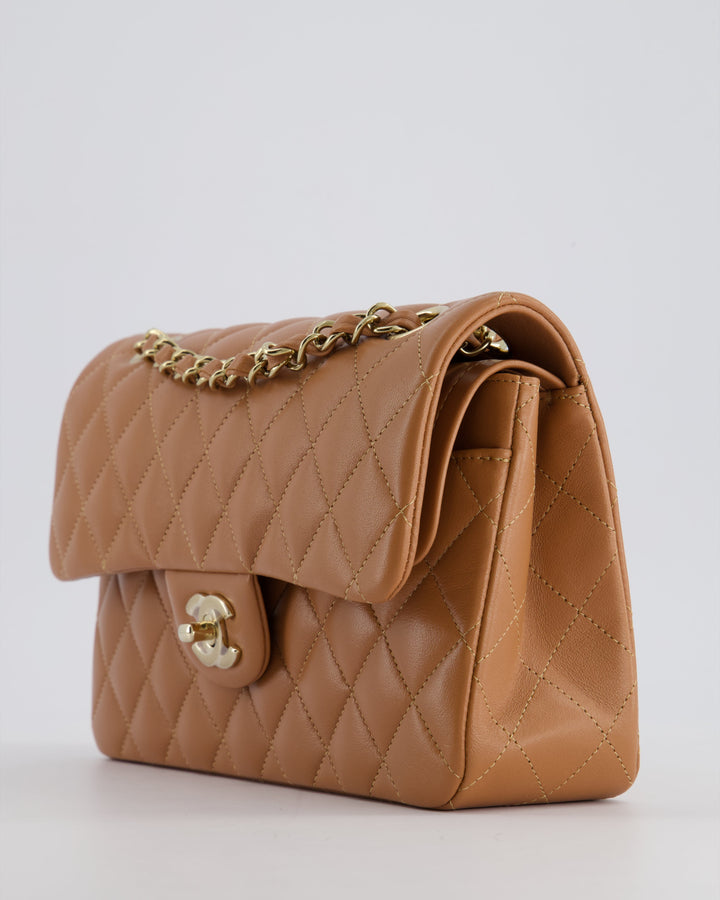 *SUPER RARE* Top Quality Chanel 22S Caramel Brown Small Double Flap Bag in Lambskin Leather with Champagne Gold Hardware