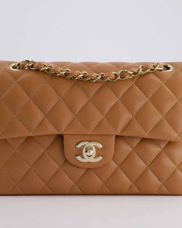 *SUPER RARE* Top Quality Chanel 22S Caramel Brown Small Double Flap Bag in Lambskin Leather with Champagne Gold Hardware