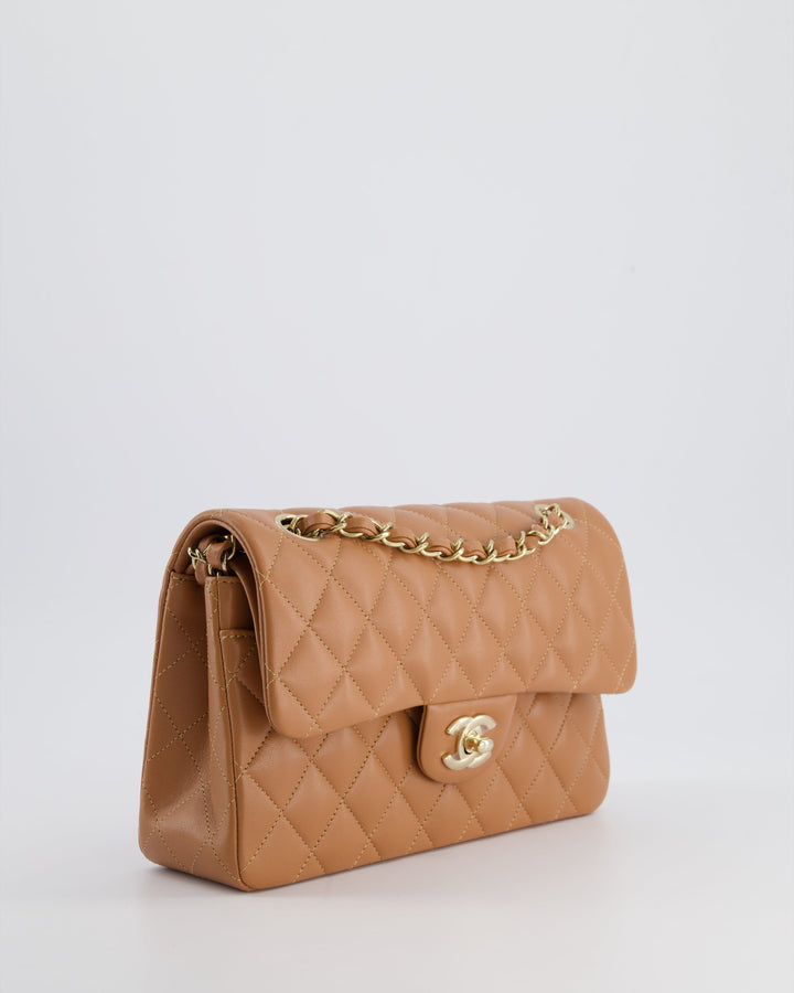 *SUPER RARE* Top Quality Chanel 22S Caramel Brown Small Double Flap Bag in Lambskin Leather with Champagne Gold Hardware