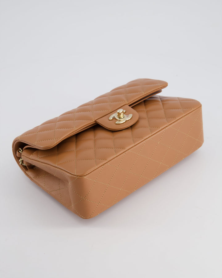 *SUPER RARE* Top Quality Chanel 22S Caramel Brown Small Double Flap Bag in Lambskin Leather with Champagne Gold Hardware