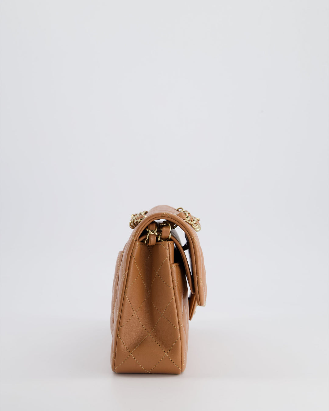 *SUPER RARE* Top Quality Chanel 22S Caramel Brown Small Double Flap Bag in Lambskin Leather with Champagne Gold Hardware