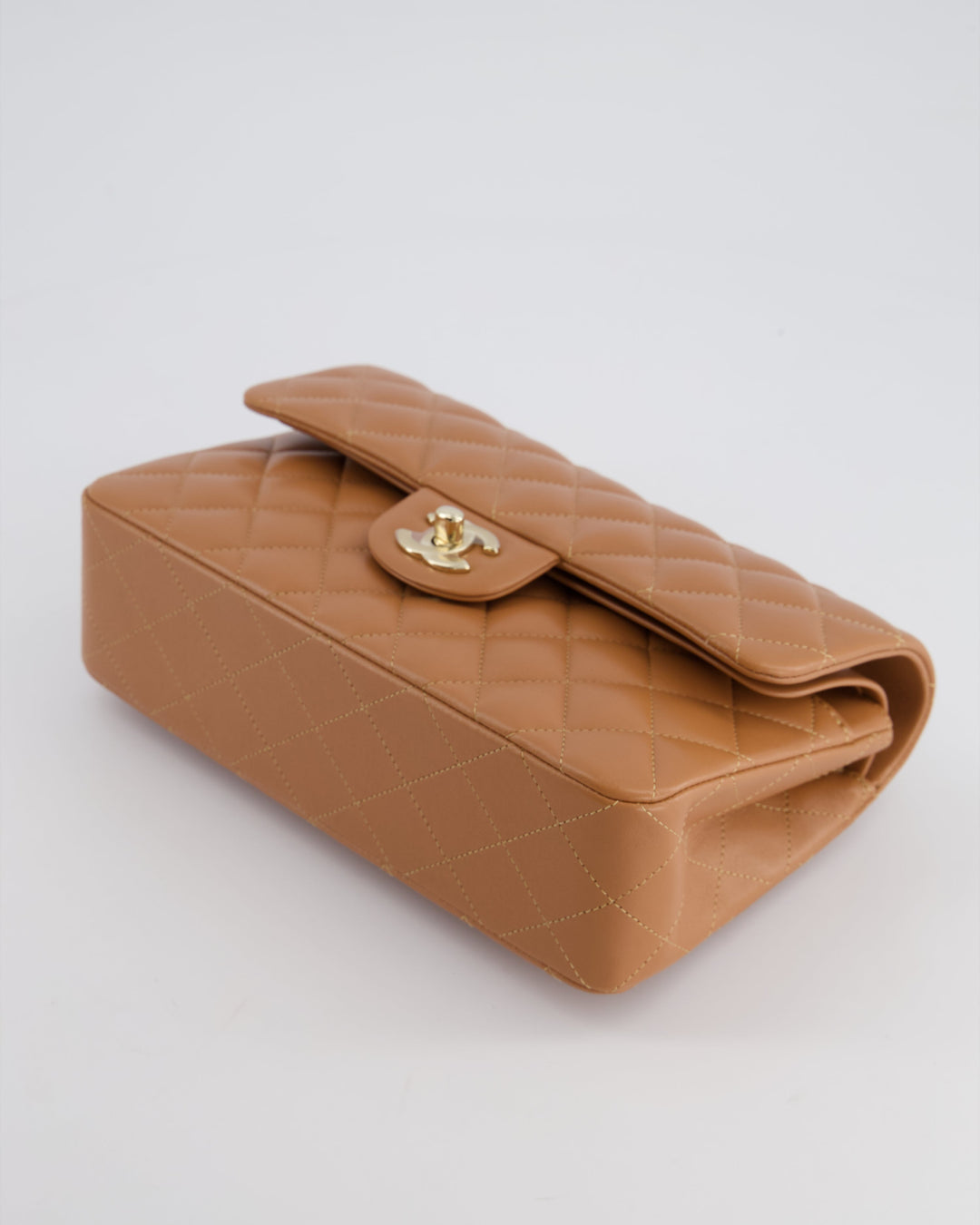 *SUPER RARE* Top Quality Chanel 22S Caramel Brown Small Double Flap Bag in Lambskin Leather with Champagne Gold Hardware