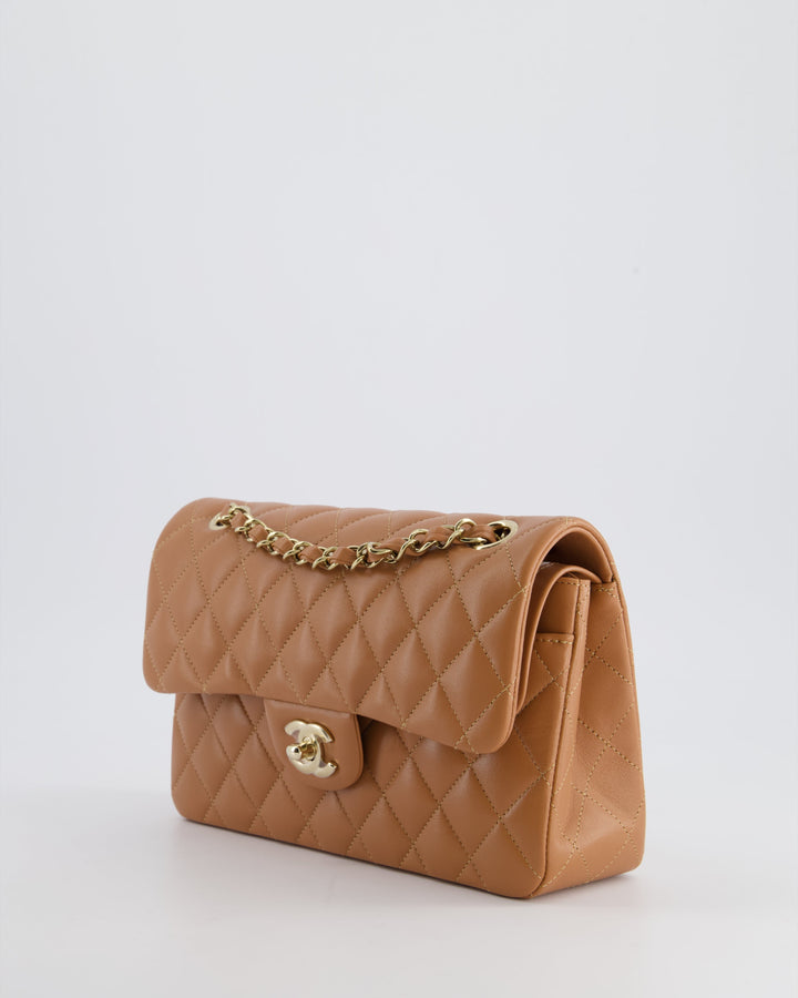 *SUPER RARE* Top Quality Chanel 22S Caramel Brown Small Double Flap Bag in Lambskin Leather with Champagne Gold Hardware