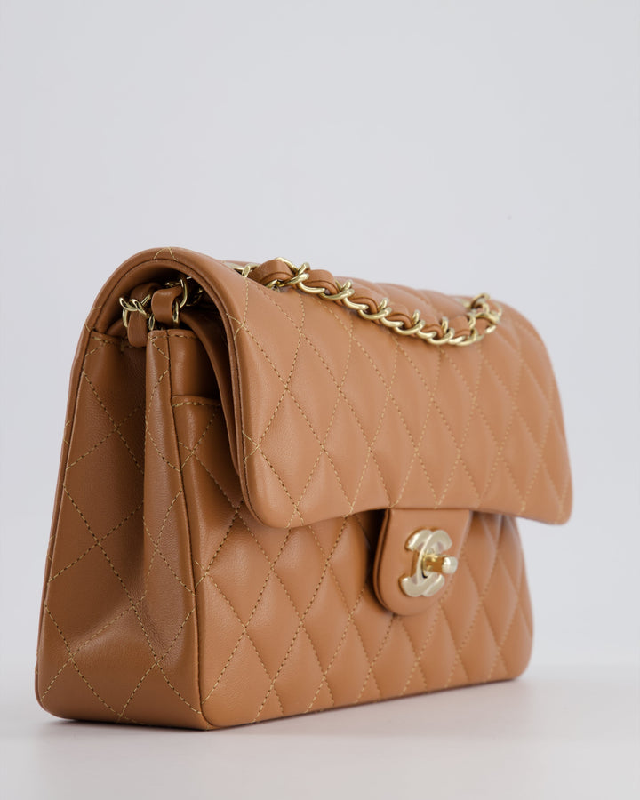 *SUPER RARE* Top Quality Chanel 22S Caramel Brown Small Double Flap Bag in Lambskin Leather with Champagne Gold Hardware