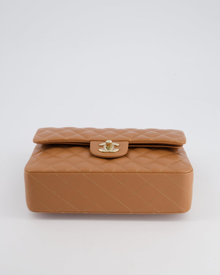 *SUPER RARE* Top Quality Chanel 22S Caramel Brown Small Double Flap Bag in Lambskin Leather with Champagne Gold Hardware