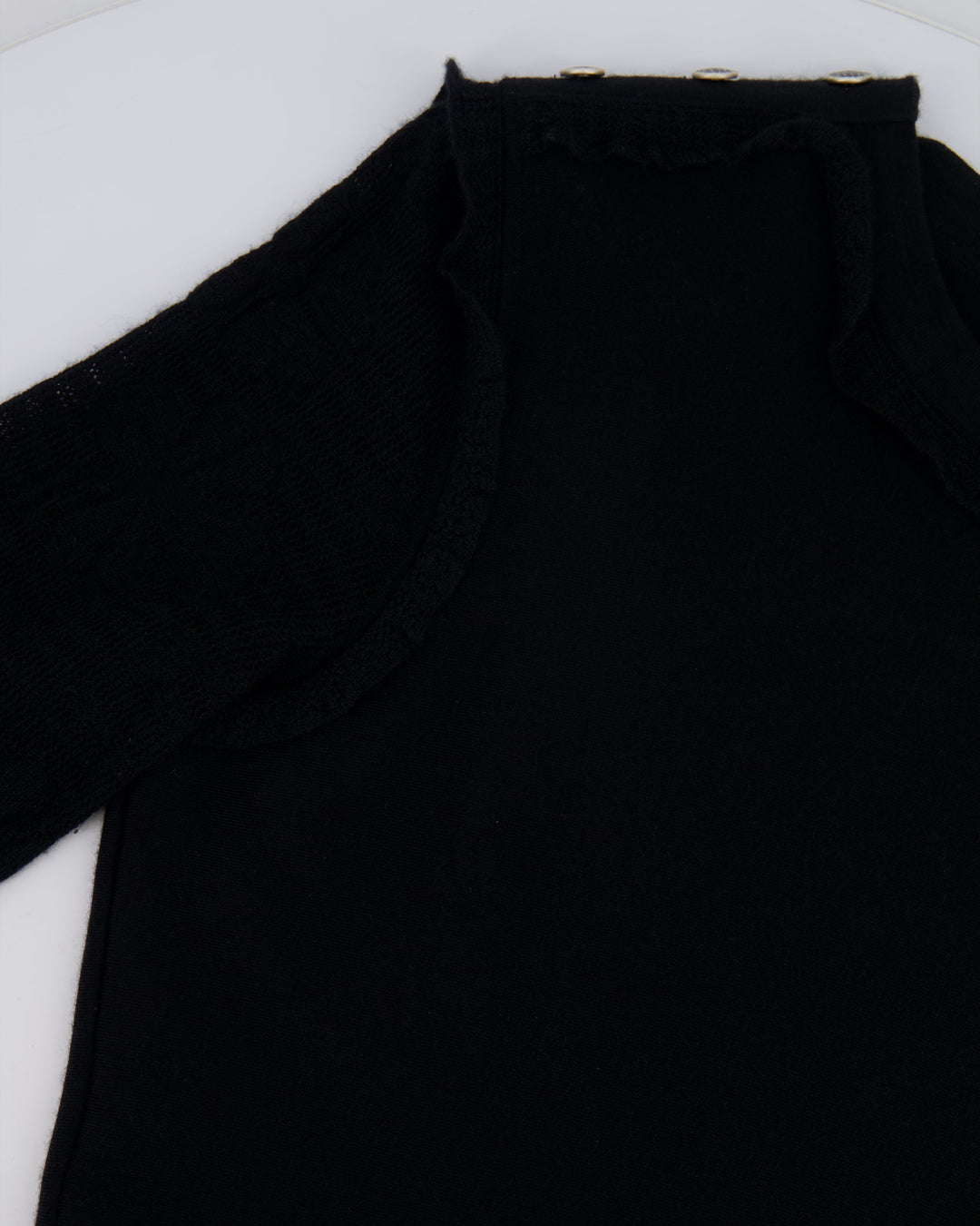 Top Quality Chanel Black Long Sleeve Cashmere Midi Dress with Silver Logo Button Details Size FR 42 (UK 14)