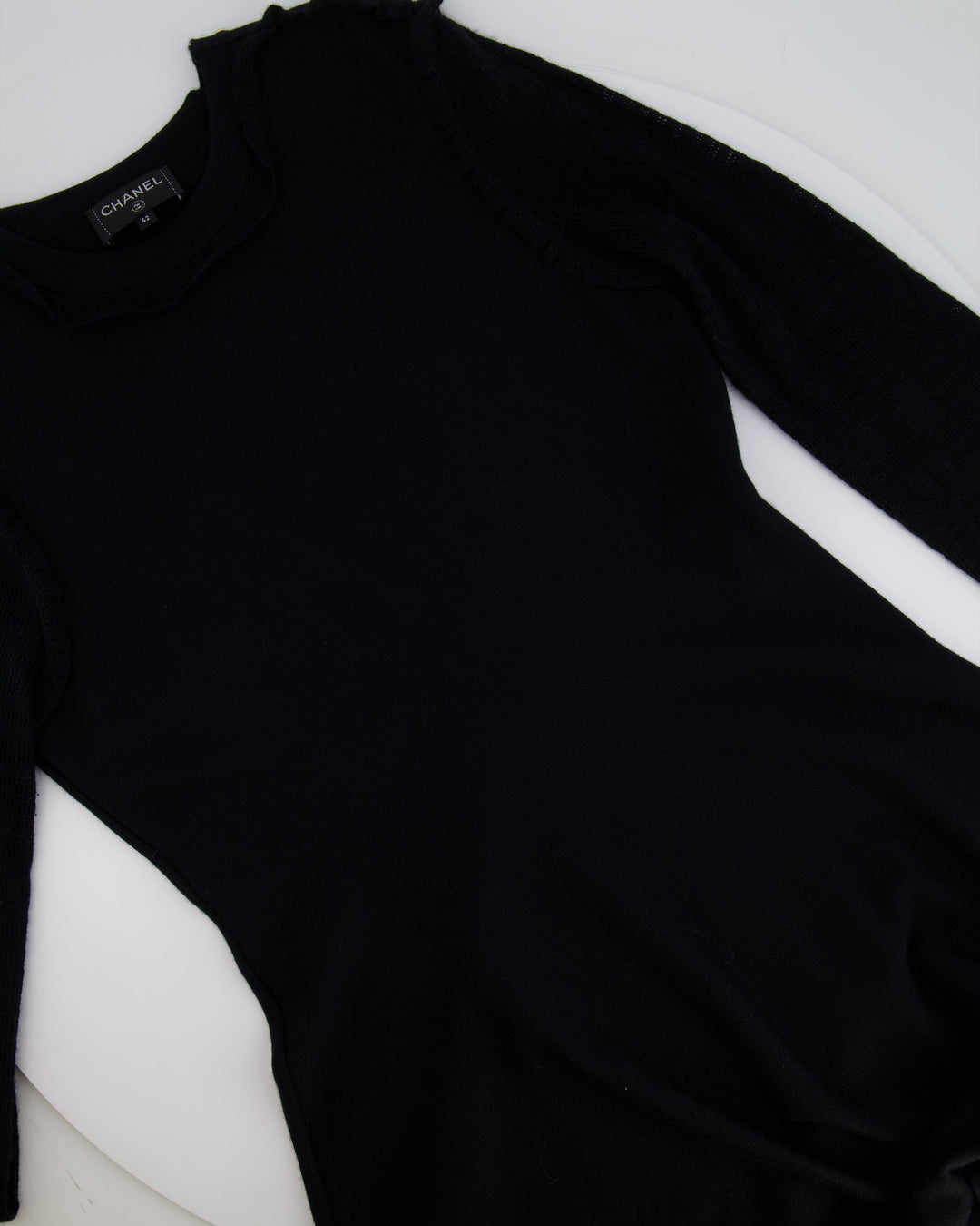 Top Quality Chanel Black Long Sleeve Cashmere Midi Dress with Silver Logo Button Details Size FR 42 (UK 14)